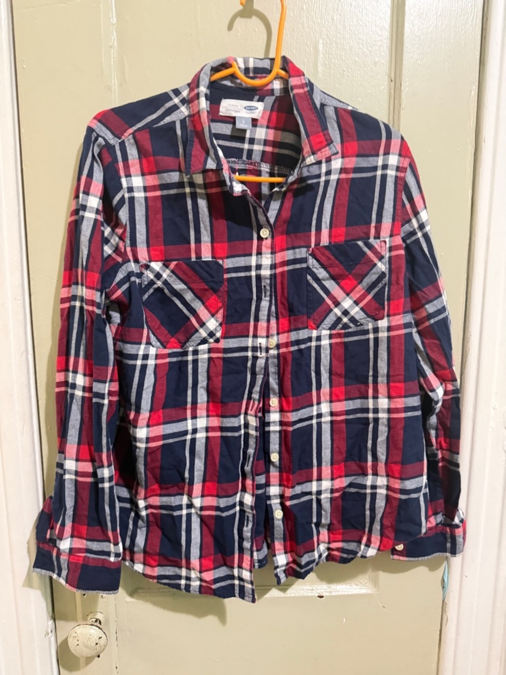 Old Navy Red, Navy & White Plaid Button-Up Shirt